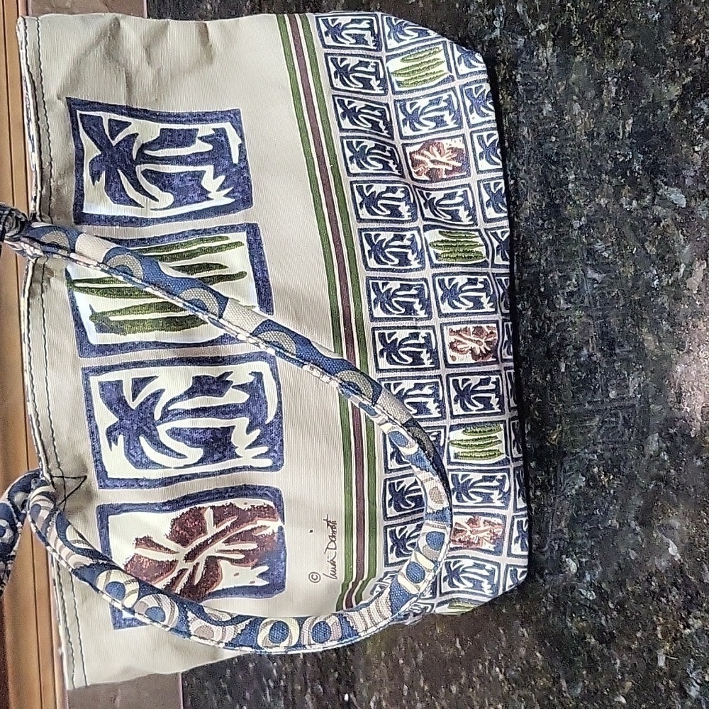 Canvas Blue, Green Tan, Orange Beach Theme Bag Purse Palm Trees, Hibiscus, Surf - Picture 2 of 14